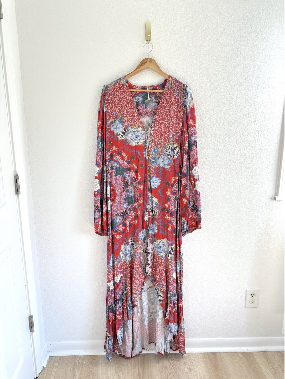 Free People Marais Printed Midi Button Down Dress Women’s XL Red Floral Boho